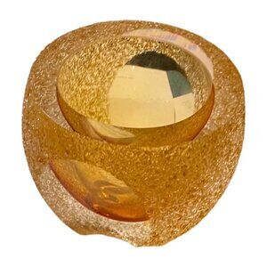 Murano Amber Glass Geode Bowl Tea Light Holder Polished Faceted Frosted Vintage